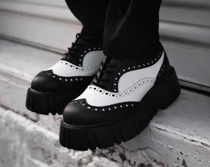 TUK Shoes Platforms Black and White TUKskin Anarchic Airship Brogue 8211 Women TUK Shoes Platforms Black and White TUKskin Anarchic Airship Brogue 8211 Women