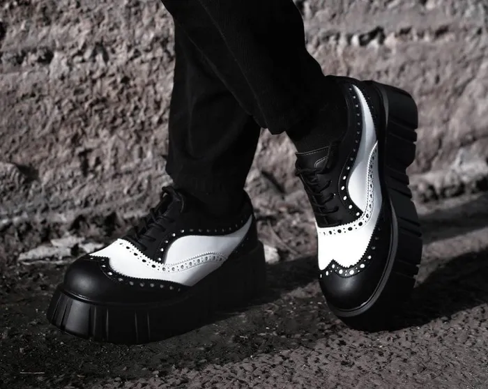 TUK Shoes Platforms Black and White TUKskin Anarchic Airship Brogue 8211 Women TUK Shoes Platforms Black and White TUKskin Anarchic Airship Brogue 8211 Women