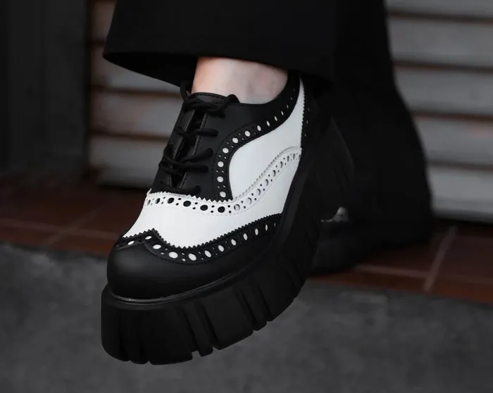 TUK Shoes Platforms Black and White TUKskin Anarchic Airship Brogue 8211 Women TUK Shoes Platforms Black and White TUKskin Anarchic Airship Brogue 8211 Women