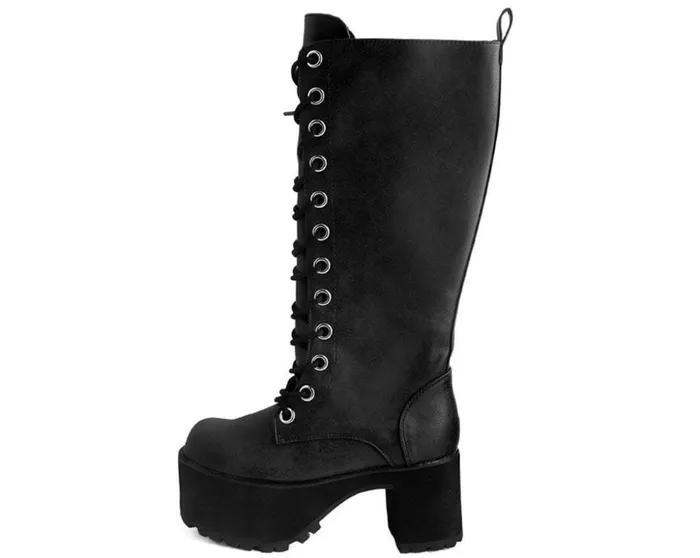 TUK Shoes Platforms Black Distressed KneeHigh Vegan Nosebleed Boots 8211 Women TUK Shoes Platforms Black Distressed KneeHigh Vegan Nosebleed Boots 8211 Women