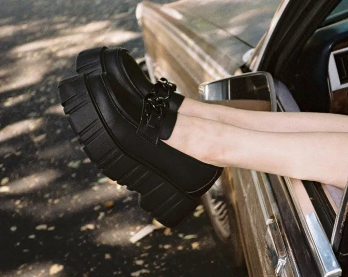TUK Shoes Platforms Black TUKskin Anarchic Airship Chain Loafer 8211 Women TUK Shoes Platforms Black TUKskin Anarchic Airship Chain Loafer 8211 Women