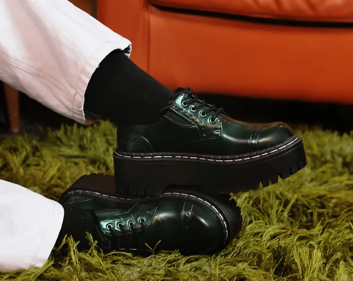 TUK Shoes Platforms Green RubOff Double Decker Brogue 8211 Women TUK Shoes Platforms Green RubOff Double Decker Brogue 8211 Women
