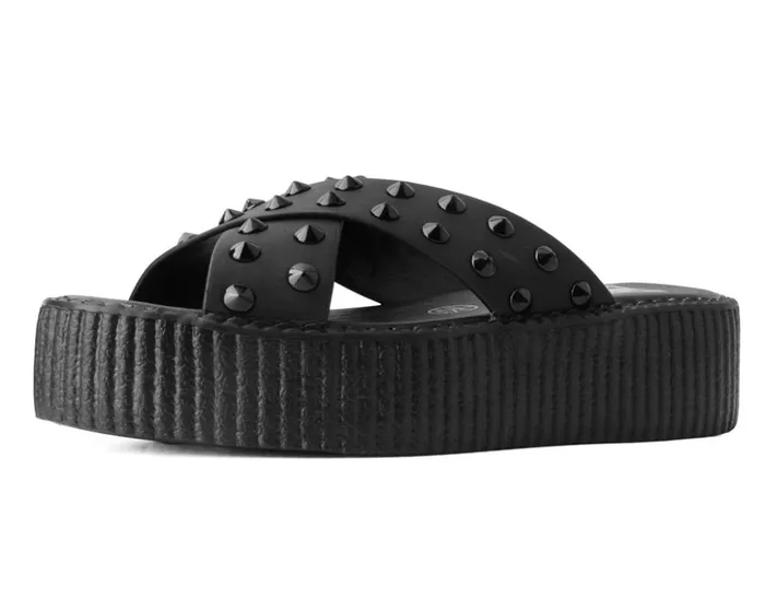 TUK Shoes Sandals Black TUKskin Cross Strap Studded Sandal 8211 Women