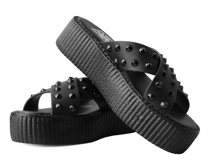 TUK Shoes Sandals Black TUKskin Cross Strap Studded Sandal 8211 Women TUK Shoes Sandals Black TUKskin Cross Strap Studded Sandal 8211 Women