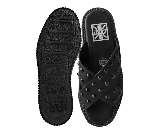 TUK Shoes Sandals Black TUKskin Cross Strap Studded Sandal 8211 Women TUK Shoes Sandals Black TUKskin Cross Strap Studded Sandal 8211 Women
