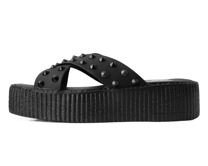 TUK Shoes Sandals Black TUKskin Cross Strap Studded Sandal 8211 Women TUK Shoes Sandals Black TUKskin Cross Strap Studded Sandal 8211 Women