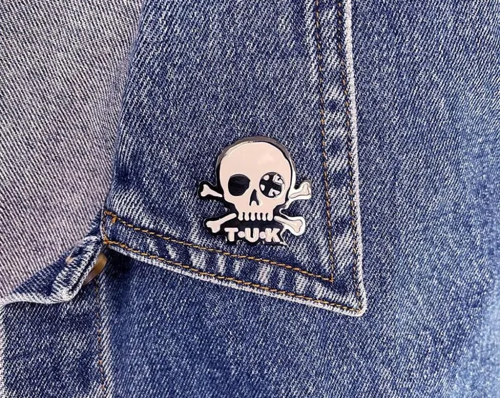 TUK Shoes Stickers Pins Patches Totes Black and White TUK The World Creeper Enamel Pin 8211 Adult