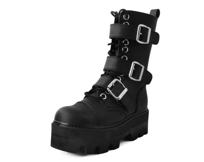 TUK Shoes Vegan Black 12Eye 3Strap Dino Boot 8211 Women