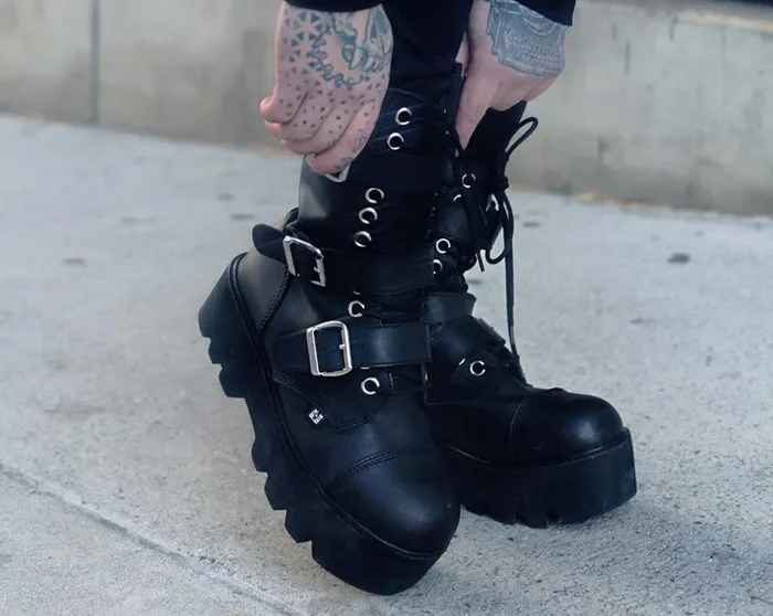 TUK Shoes Vegan Black 12Eye 3Strap Dino Boot 8211 Women TUK Shoes Vegan Black 12Eye 3Strap Dino Boot 8211 Women
