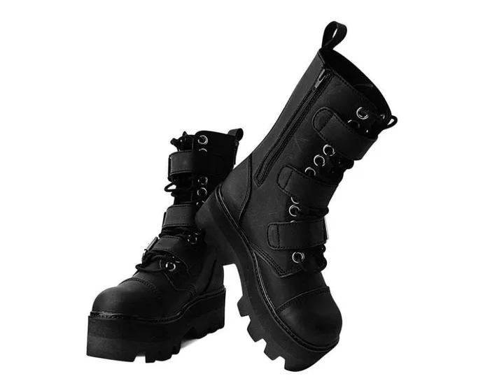 TUK Shoes Vegan Black 12Eye 3Strap Dino Boot 8211 Women TUK Shoes Vegan Black 12Eye 3Strap Dino Boot 8211 Women