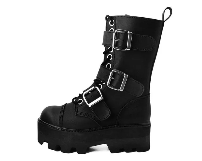 TUK Shoes Vegan Black 12Eye 3Strap Dino Boot 8211 Women TUK Shoes Vegan Black 12Eye 3Strap Dino Boot 8211 Women