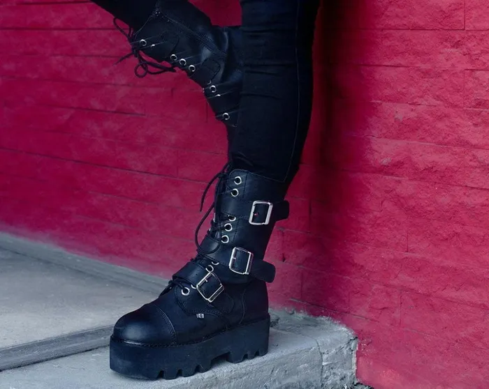 TUK Shoes Vegan Black 12Eye 3Strap Dino Boot 8211 Women TUK Shoes Vegan Black 12Eye 3Strap Dino Boot 8211 Women