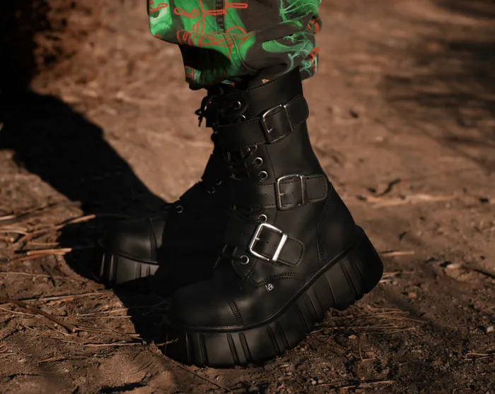 TUK Shoes Vegan Black TUKskin 3Buckle Anarchic Airship Boot 8211 Women