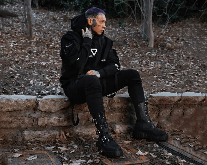 TUK Shoes Vegan Black TUKskin 3Buckle Anarchic Airship Boot 8211 Women