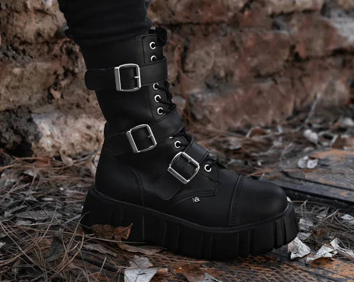 TUK Shoes Vegan Black TUKskin 3Buckle Anarchic Airship Boot 8211 Women