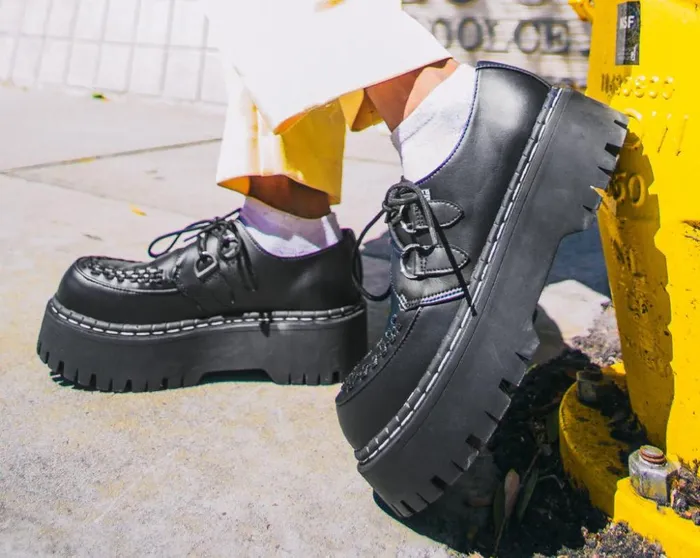 TUK Shoes Vegan Black TUKskin Interlace Double Decker Creeper 8211 Women TUK Shoes Vegan Black TUKskin Interlace Double Decker Creeper 8211 Women