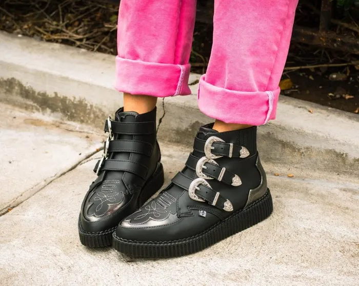 TUK Shoes Vegan Black TUKskin Western Antique 3Buckle Pointed Boot 8211 Women TUK Shoes Vegan Black TUKskin Western Antique 3Buckle Pointed Boot 8211 Women