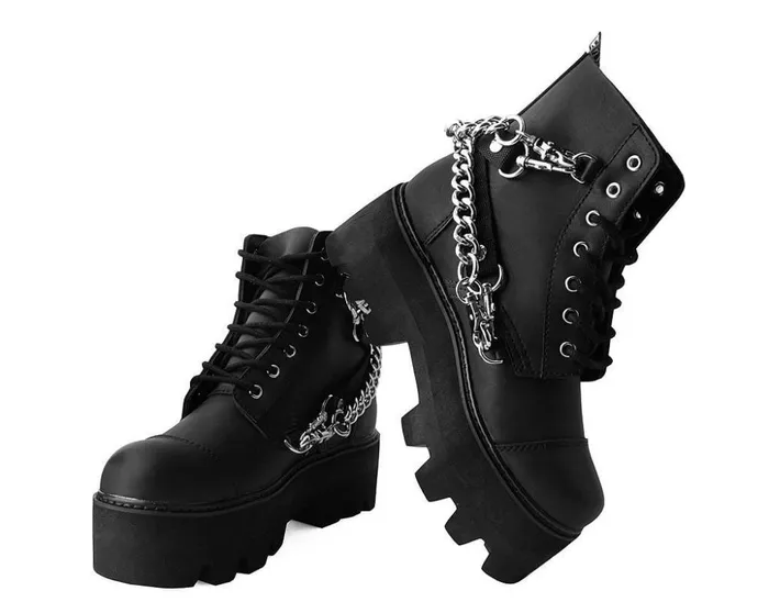 TUK Shoes Vegan Black Vegan 7Eye Chain and Strap Dino Lug Creeper Boot 8211 Women TUK Shoes Vegan Black Vegan 7Eye Chain and Strap Dino Lug Creeper Boot 8211 Women