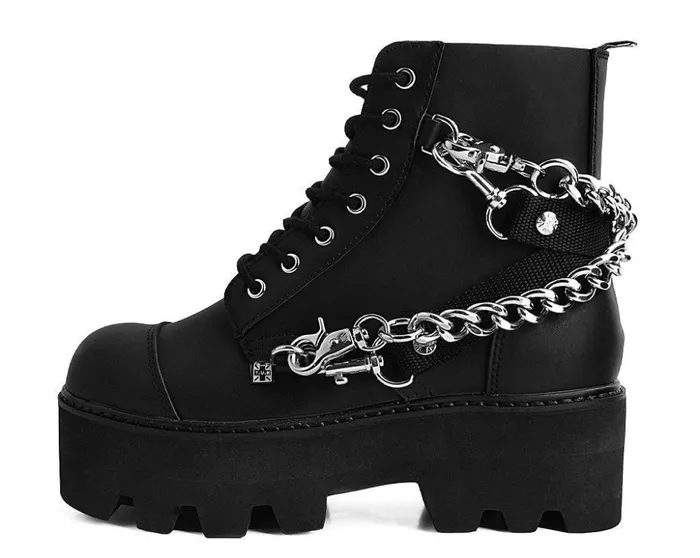 TUK Shoes Vegan Black Vegan 7Eye Chain and Strap Dino Lug Creeper Boot 8211 Women TUK Shoes Vegan Black Vegan 7Eye Chain and Strap Dino Lug Creeper Boot 8211 Women