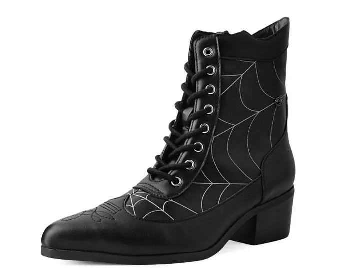 TUK Shoes Vegan Black Victorian 8Eye Spiderweb Pointed Anarchic Heel 8211 Women