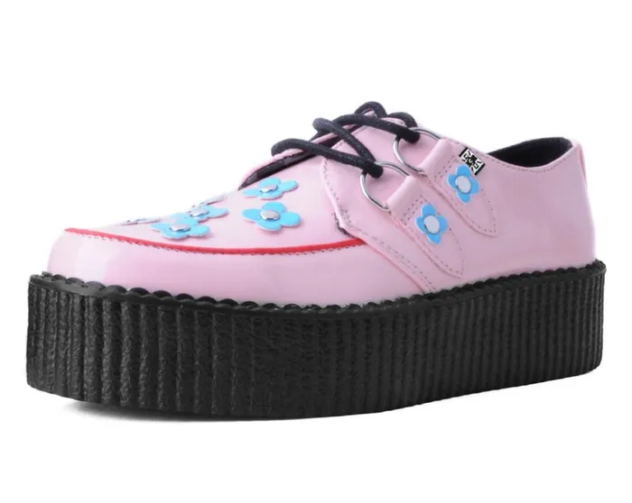 TUK Shoes Vegan Pink and Blue Patent Flower Viva Mondo Creeper 8211 Women
