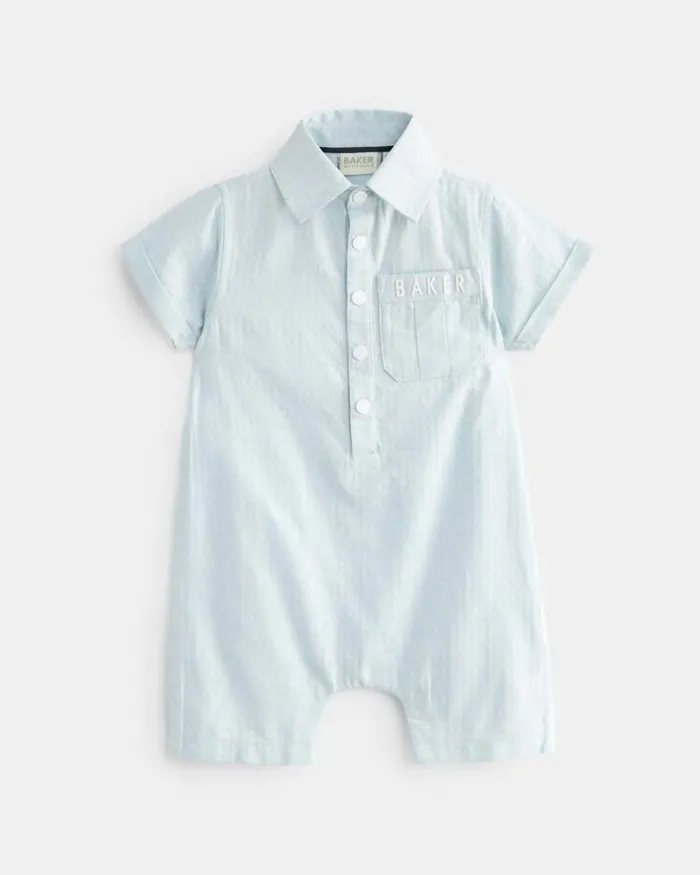 Ted Baker Baby VIOREL 8211 Collared Short Sleeve Cotton Romper Blue 8211 Kids Ted Baker Baby VIOREL 8211 Collared Short Sleeve Cotton Romper Blue 8211 Kids