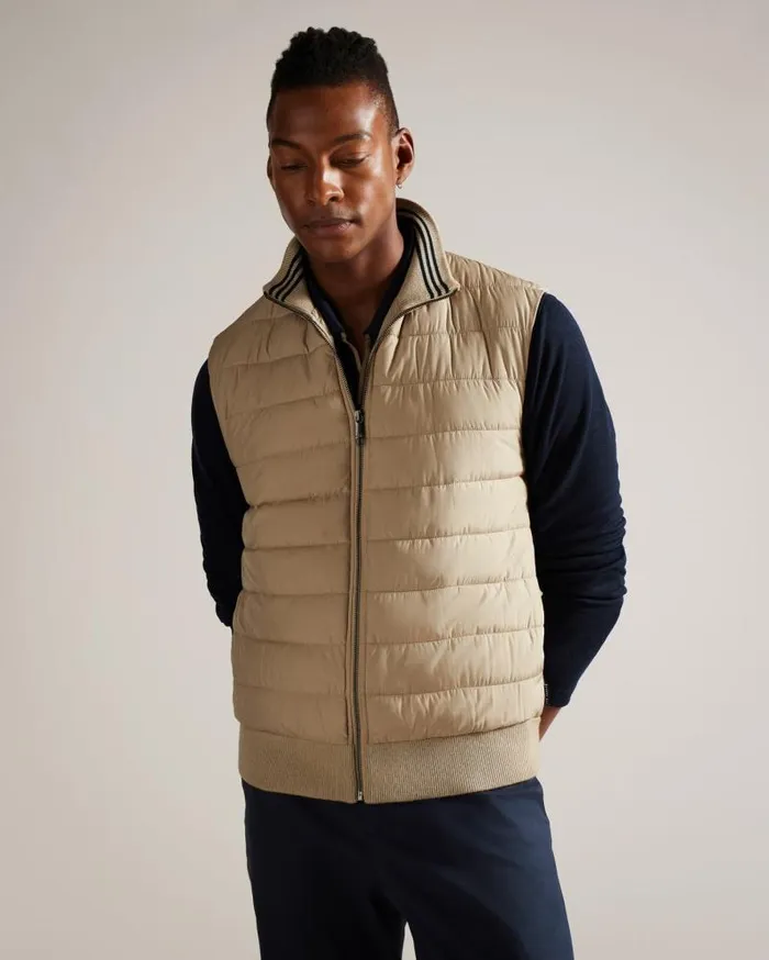 Ted Baker Jumpers and Knitwear DEJAS 8211 Funnel Neck Gilet With Knitted Back Natural 8211 Men Ted Baker Jumpers and Knitwear DEJAS 8211 Funnel Neck Gilet With Knitted Back Natural 8211 Men