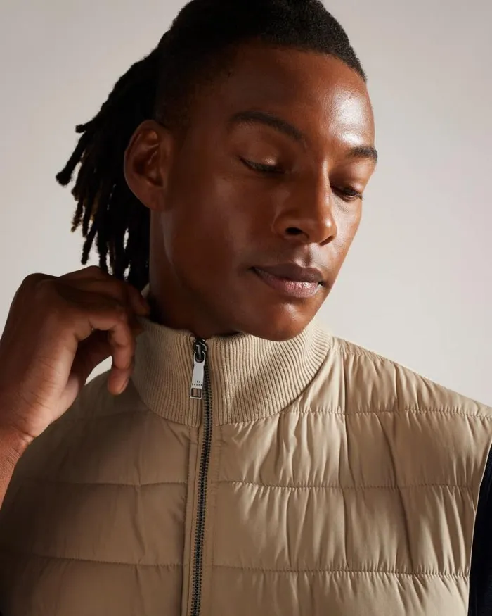 Ted Baker Jumpers and Knitwear DEJAS 8211 Funnel Neck Gilet With Knitted Back Natural 8211 Men Ted Baker Jumpers and Knitwear DEJAS 8211 Funnel Neck Gilet With Knitted Back Natural 8211 Men