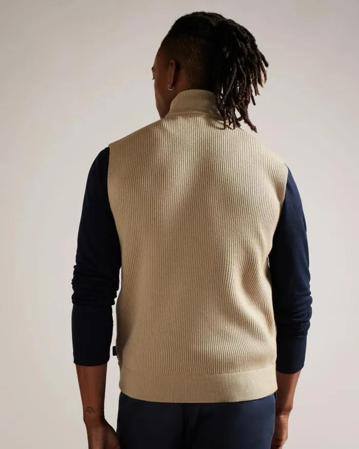 Ted Baker Jumpers and Knitwear DEJAS 8211 Funnel Neck Gilet With Knitted Back Natural 8211 Men Ted Baker Jumpers and Knitwear DEJAS 8211 Funnel Neck Gilet With Knitted Back Natural 8211 Men