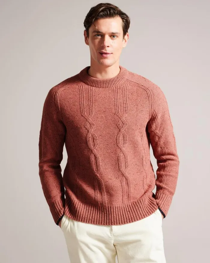 Ted Baker Jumpers and Knitwear ENROE 8211 Crew Neck Jumper With Cable Detail Medium Pink 8211 Men Ted Baker Jumpers and Knitwear ENROE 8211 Crew Neck Jumper With Cable Detail Medium Pink 8211 Men