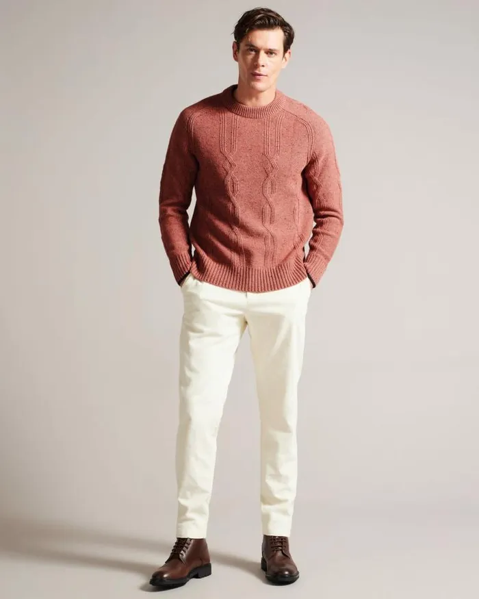 Ted Baker Jumpers and Knitwear ENROE 8211 Crew Neck Jumper With Cable Detail Medium Pink 8211 Men Ted Baker Jumpers and Knitwear ENROE 8211 Crew Neck Jumper With Cable Detail Medium Pink 8211 Men