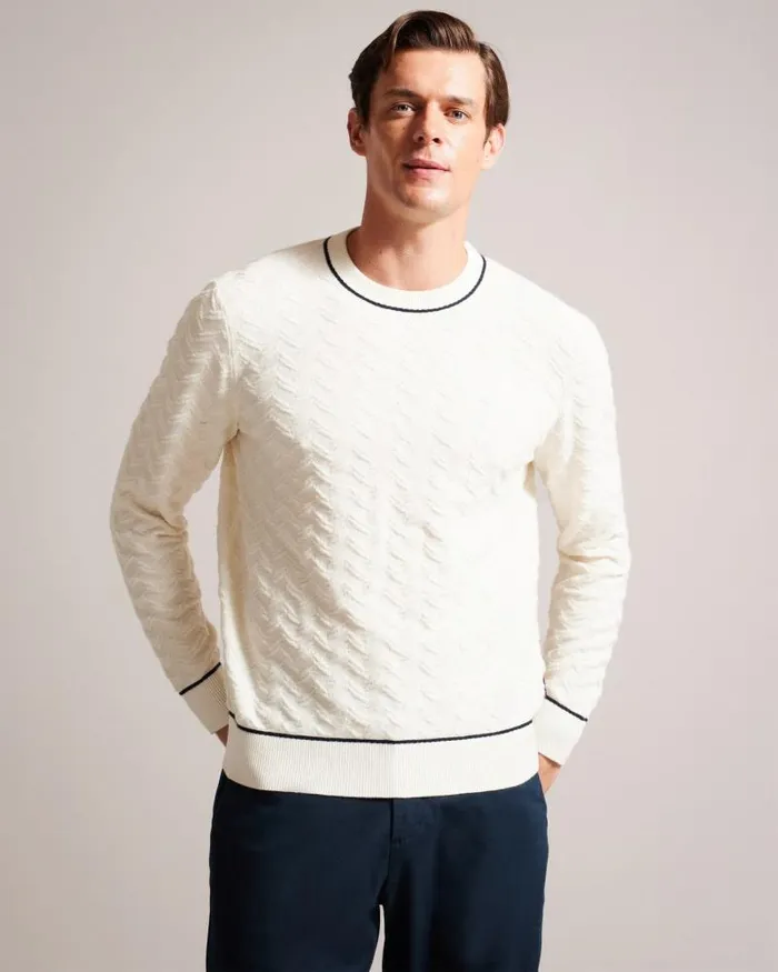 Ted Baker Jumpers and Knitwear SEPAL 8211 Long Sleeve Chevron Knit Jumper Ecru 8211 Men Ted Baker Jumpers and Knitwear SEPAL 8211 Long Sleeve Chevron Knit Jumper Ecru 8211 Men