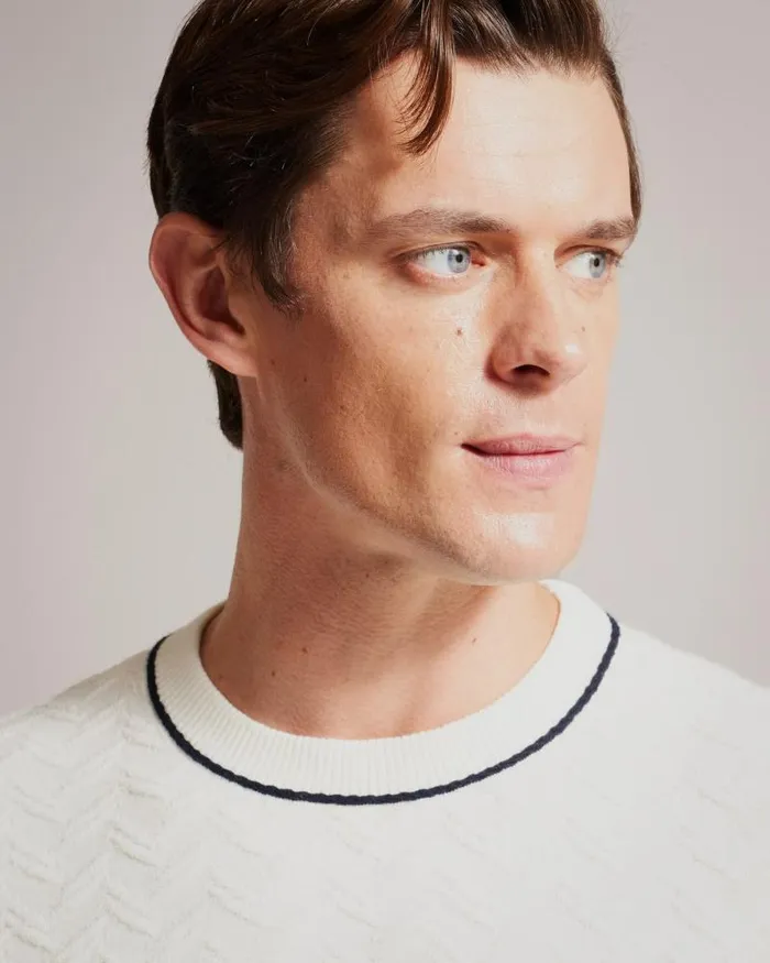 Ted Baker Jumpers and Knitwear SEPAL 8211 Long Sleeve Chevron Knit Jumper Ecru 8211 Men Ted Baker Jumpers and Knitwear SEPAL 8211 Long Sleeve Chevron Knit Jumper Ecru 8211 Men