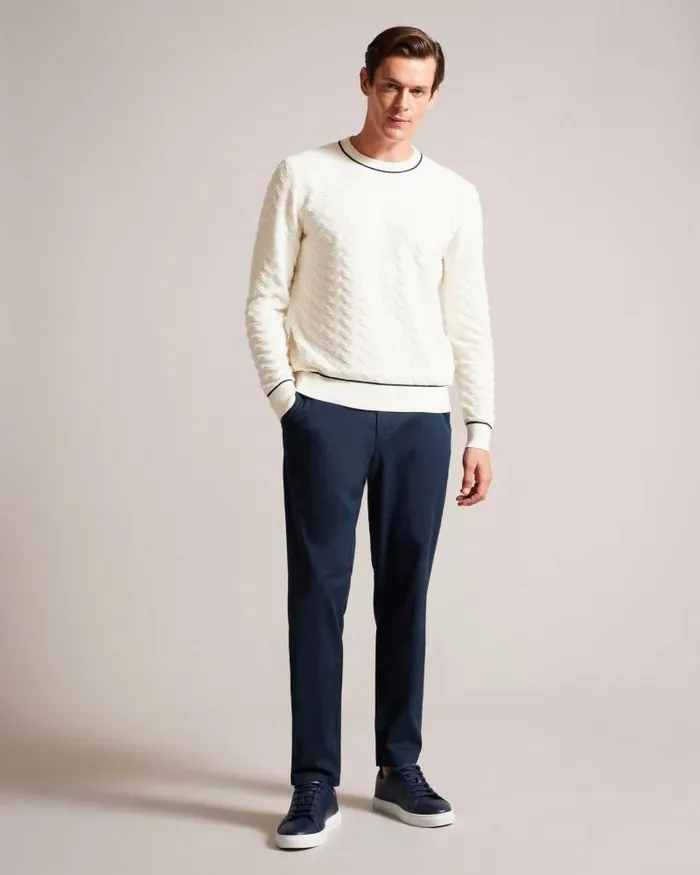 Ted Baker Jumpers and Knitwear SEPAL 8211 Long Sleeve Chevron Knit Jumper Ecru 8211 Men Ted Baker Jumpers and Knitwear SEPAL 8211 Long Sleeve Chevron Knit Jumper Ecru 8211 Men