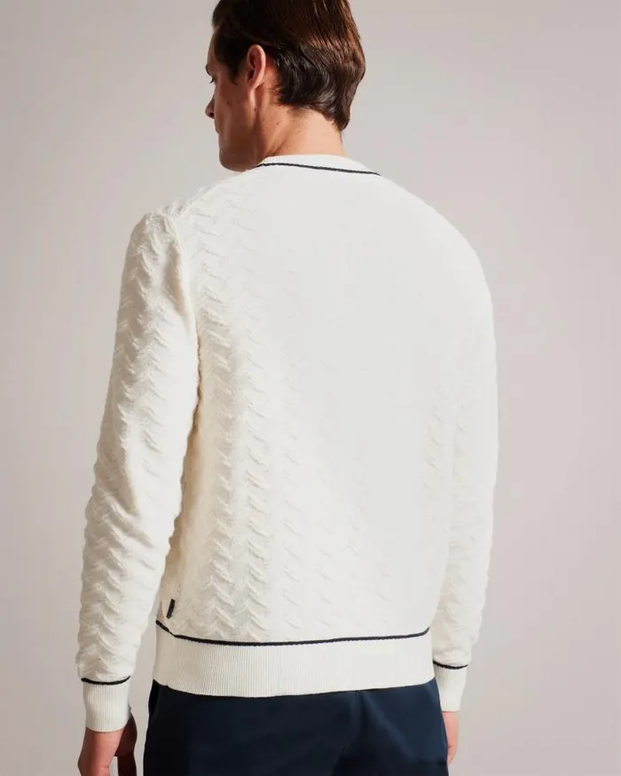 Ted Baker Jumpers and Knitwear SEPAL 8211 Long Sleeve Chevron Knit Jumper Ecru 8211 Men Ted Baker Jumpers and Knitwear SEPAL 8211 Long Sleeve Chevron Knit Jumper Ecru 8211 Men