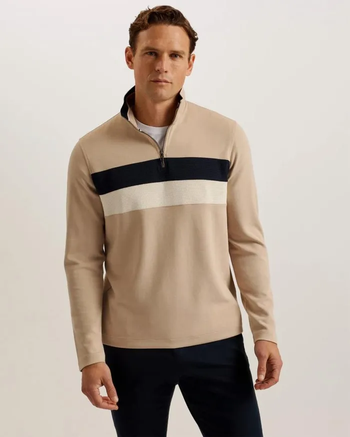 Ted Baker Jumpers and Knitwear VELLER 8211 Long Sleeve Half Zip Jumper Taupe 8211 Men Ted Baker Jumpers and Knitwear VELLER 8211 Long Sleeve Half Zip Jumper Taupe 8211 Men
