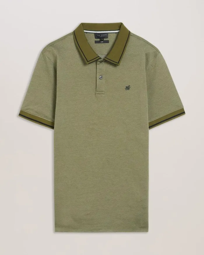 Ted Baker Polo Shirts HELTA 8211 Stripe Detail Slim Fit Polo Shirt Khaki 8211 Men