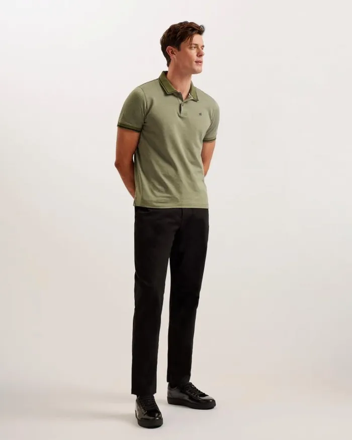 Ted Baker Polo Shirts HELTA 8211 Stripe Detail Slim Fit Polo Shirt Khaki 8211 Men Ted Baker Polo Shirts HELTA 8211 Stripe Detail Slim Fit Polo Shirt Khaki 8211 Men