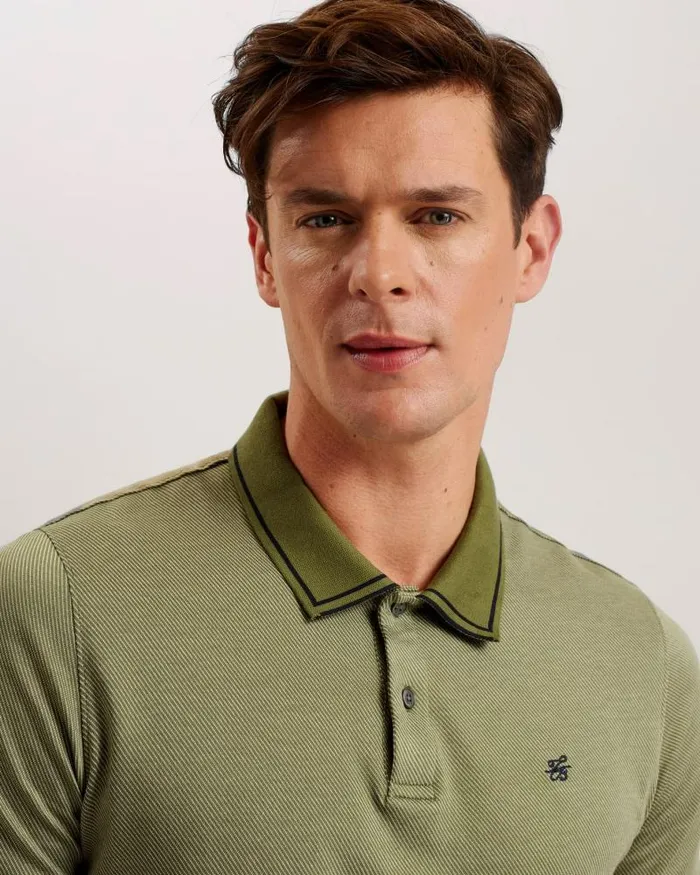 Ted Baker Polo Shirts HELTA 8211 Stripe Detail Slim Fit Polo Shirt Khaki 8211 Men Ted Baker Polo Shirts HELTA 8211 Stripe Detail Slim Fit Polo Shirt Khaki 8211 Men