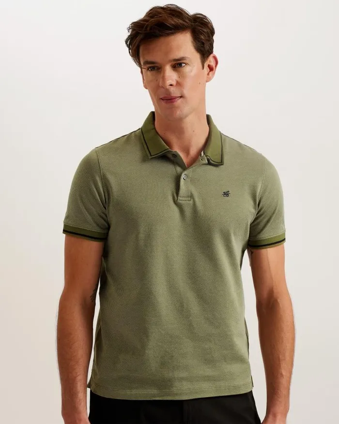 Ted Baker Polo Shirts HELTA 8211 Stripe Detail Slim Fit Polo Shirt Khaki 8211 Men Ted Baker Polo Shirts HELTA 8211 Stripe Detail Slim Fit Polo Shirt Khaki 8211 Men
