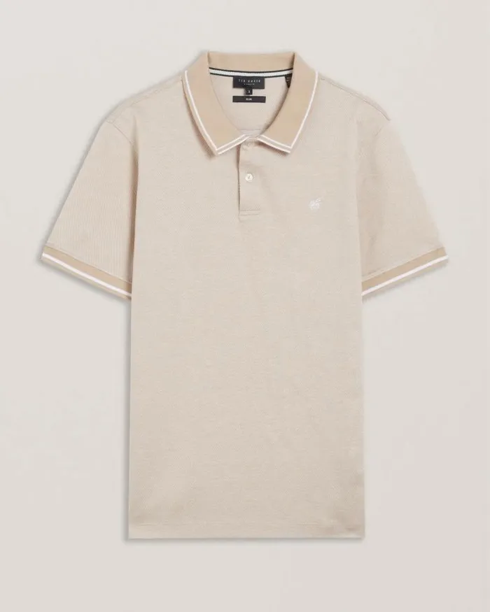 Ted Baker Polo Shirts HELTA 8211 Stripe Detail Slim Fit Polo Shirt Taupe 8211 Men