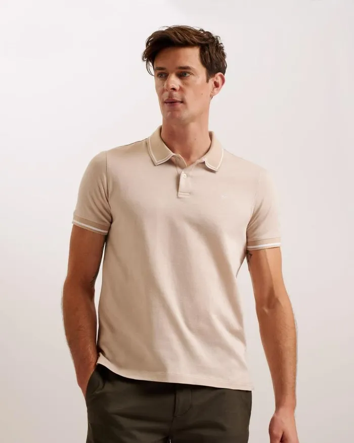 Ted Baker Polo Shirts HELTA 8211 Stripe Detail Slim Fit Polo Shirt Taupe 8211 Men Ted Baker Polo Shirts HELTA 8211 Stripe Detail Slim Fit Polo Shirt Taupe 8211 Men
