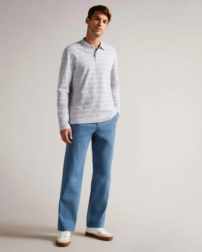 Ted Baker Polo Shirts PENINE 8211 Long Sleeve Textured Stripe Polo Shirt Greymarl 8211 Men Ted Baker Polo Shirts PENINE 8211 Long Sleeve Textured Stripe Polo Shirt Greymarl 8211 Men