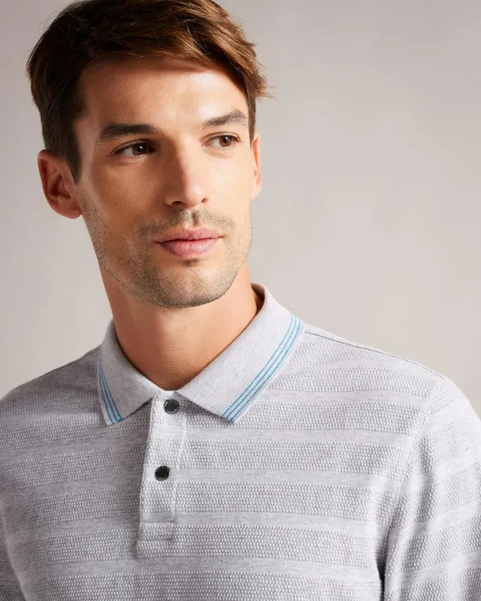 Ted Baker Polo Shirts PENINE 8211 Long Sleeve Textured Stripe Polo Shirt Greymarl 8211 Men Ted Baker Polo Shirts PENINE 8211 Long Sleeve Textured Stripe Polo Shirt Greymarl 8211 Men