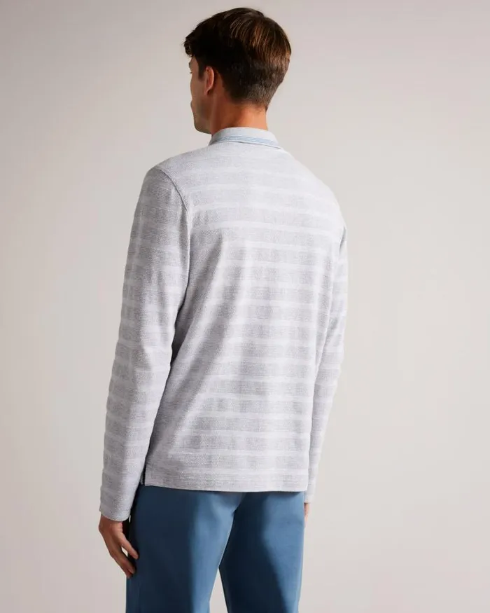 Ted Baker Polo Shirts PENINE 8211 Long Sleeve Textured Stripe Polo Shirt Greymarl 8211 Men Ted Baker Polo Shirts PENINE 8211 Long Sleeve Textured Stripe Polo Shirt Greymarl 8211 Men