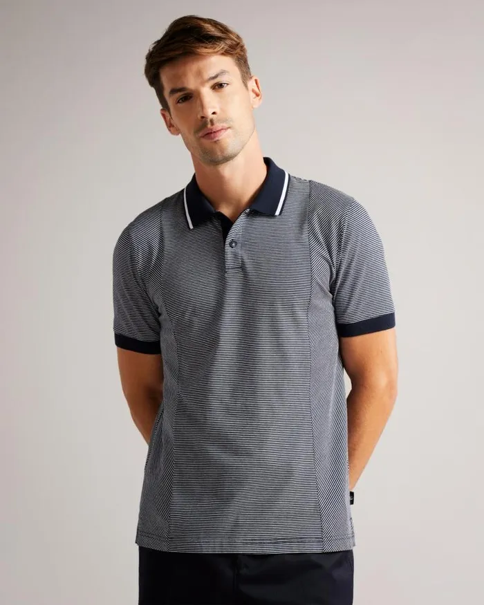 Ted Baker Polo Shirts TAIGAA 8211 Short Sleeve Regular Striped Panelled Polo Navy 8211 Men Ted Baker Polo Shirts TAIGAA 8211 Short Sleeve Regular Striped Panelled Polo Navy 8211 Men