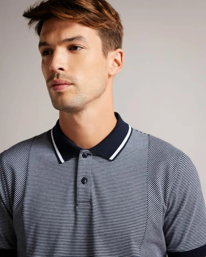 Ted Baker Polo Shirts TAIGAA 8211 Short Sleeve Regular Striped Panelled Polo Navy 8211 Men Ted Baker Polo Shirts TAIGAA 8211 Short Sleeve Regular Striped Panelled Polo Navy 8211 Men