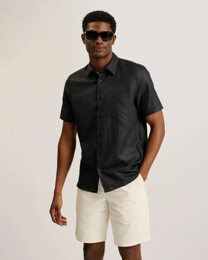 Ted Baker Shirts PALOMAS 8211 Short Sleeve Linen Cotton Shirt Black 8211 Men Ted Baker Shirts PALOMAS 8211 Short Sleeve Linen Cotton Shirt Black 8211 Men