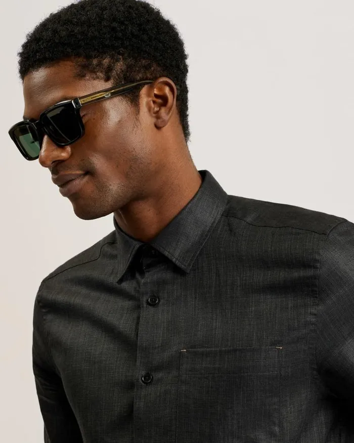 Ted Baker Shirts PALOMAS 8211 Short Sleeve Linen Cotton Shirt Black 8211 Men Ted Baker Shirts PALOMAS 8211 Short Sleeve Linen Cotton Shirt Black 8211 Men