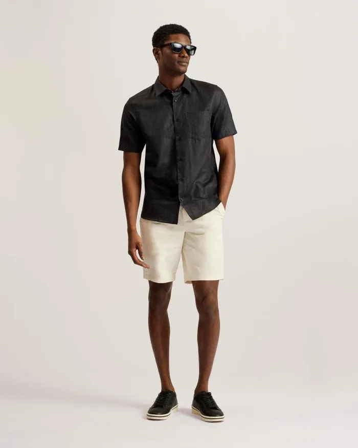 Ted Baker Shirts PALOMAS 8211 Short Sleeve Linen Cotton Shirt Black 8211 Men Ted Baker Shirts PALOMAS 8211 Short Sleeve Linen Cotton Shirt Black 8211 Men